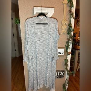 Lularoe Sarah Long Cardigan Duster With with Gray Space Dye Ribbed Women’s Large